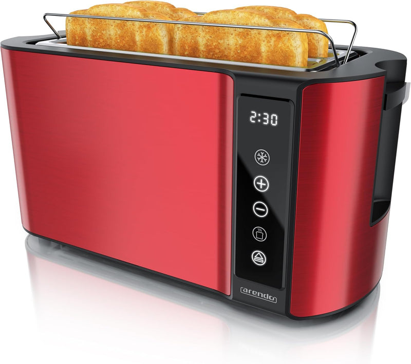 Arendo - Edelstahl Toaster Langschlitz 4 Scheiben- Touchscreen – Doppelwandgehäuse – Integrierter Br