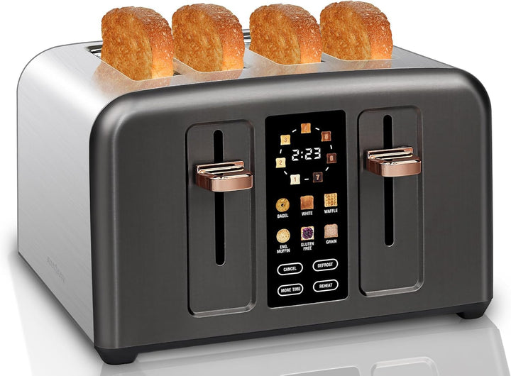 SEEDEEM Toaster 4 Slice, Stainless Toaster LCD Display&Touch Buttons, 50% Faster Heating Speed, 6 Br