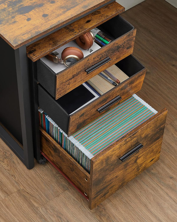 VASAGLE Rollcontainer, Aktenschrank, Büroschrank mit 3 Schubladen, 2 Davon aus Stoff, 1 Schublade au
