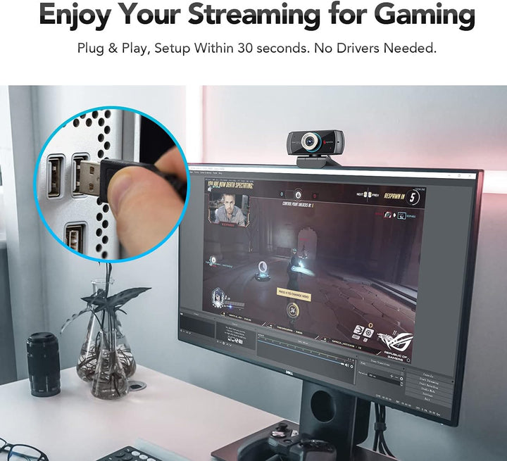 Angetube HD Gaming Webcam 1080P mit Mikrofon,USB PC Streaming Webcam mit Breitbild-Videoanrufen und