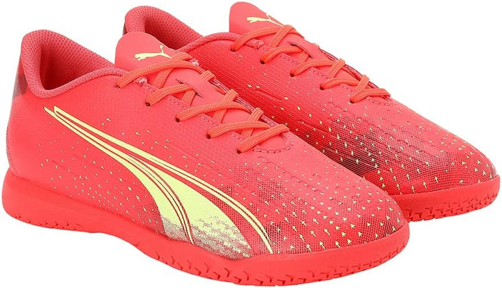 PUMA Unisex Kinder Ultra Play It Jr Soccer Shoe 28 EU Fiery Coral Fizzy Light Puma Black, 28 EU Fier
