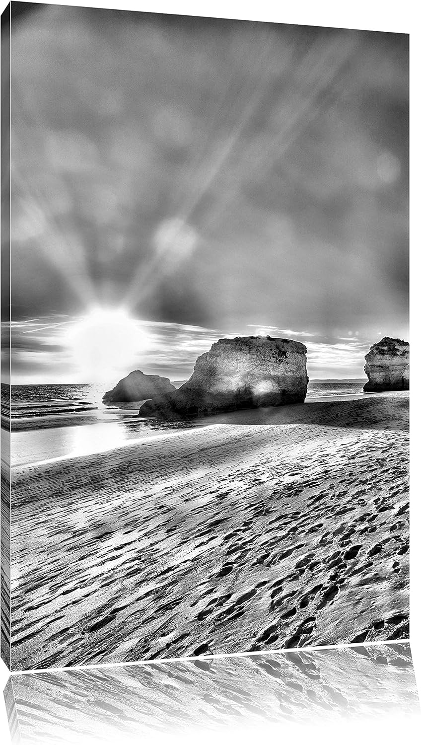 Pixxprint Sonnenuntergang an Felsen als Leinwandbild/Grösse: 100x70 cm/Wandbild/Kunstdruck/fertig be