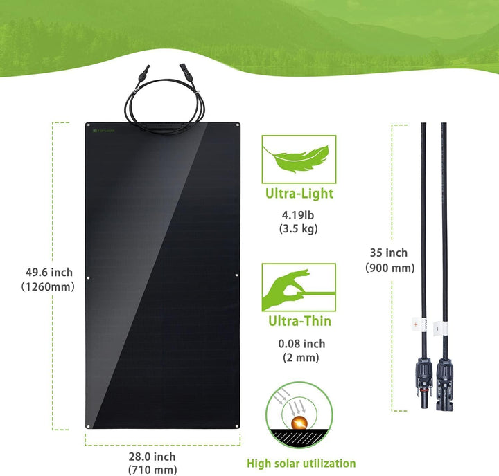 Flexible Solar Panel 100W 12V Monocrystalline Bendable 100 Watt 12Volt Semi-Flexible Mono Solar Pane
