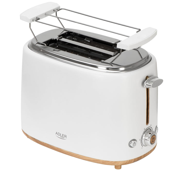 Adler Toaster Weiss für 2 Scheiben – Perfekt knuspriger Toast dank 6 Stufen & Brötchenaufsatz | Mit