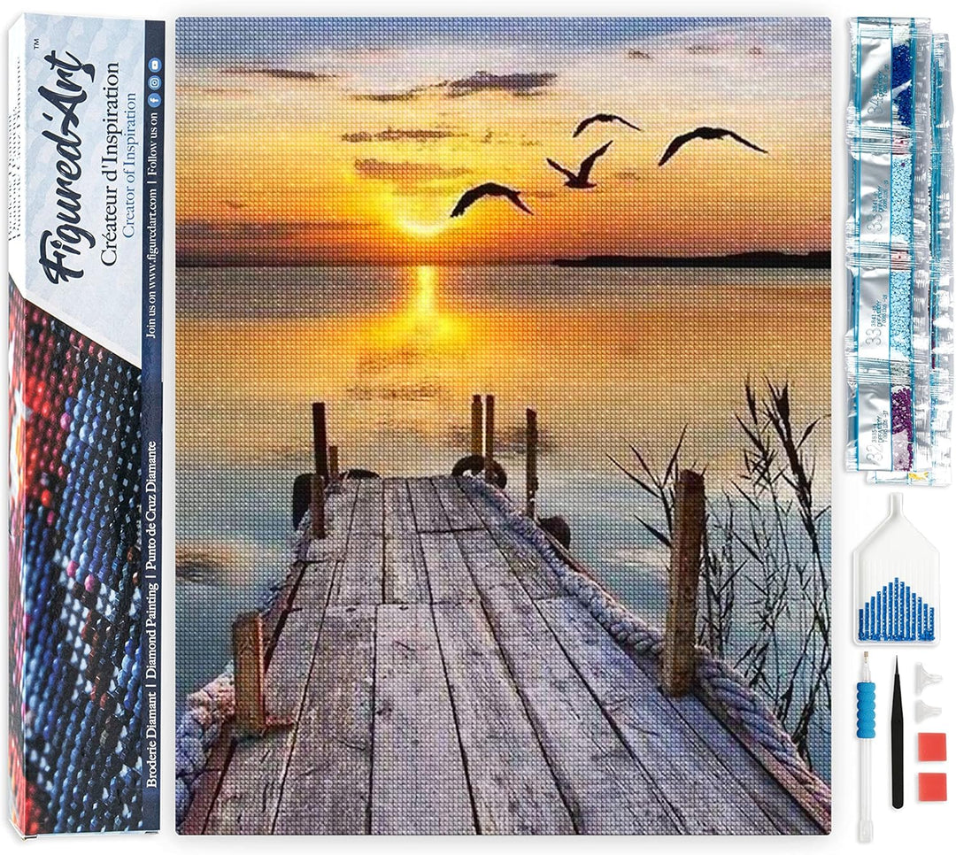 Figured'Art Diamond Painting Erwachsene 40x50cm Ganze Leinwand gerollt Dock auf dem See 5D Bilder Ec