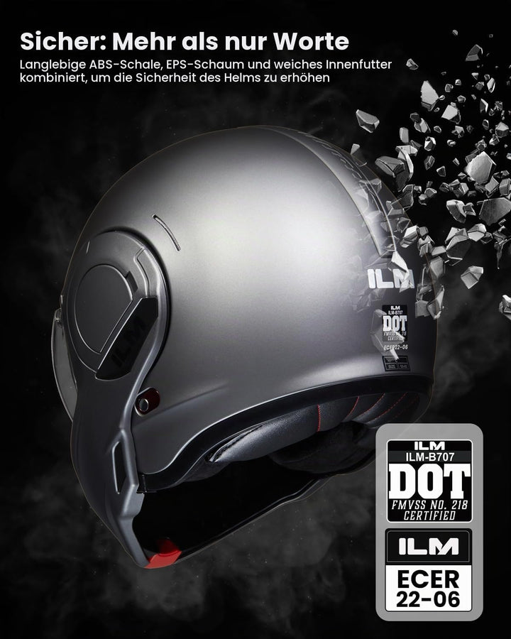 ILM Motorradhelm Integralhelm Klapphelm Fullface Helm Herren Damen ATV UTV mit 180° Umkehrbarer Kinn