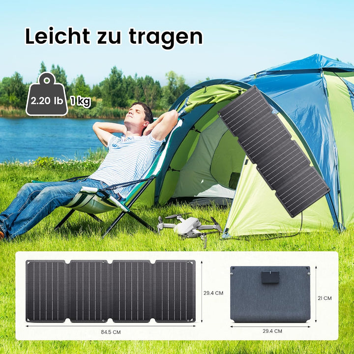 36W Solarladegerät, Solarpanel Faltbare 14V, Mini Solar Ladegerät mit 18W Schnelles Aufladen(1 USB +