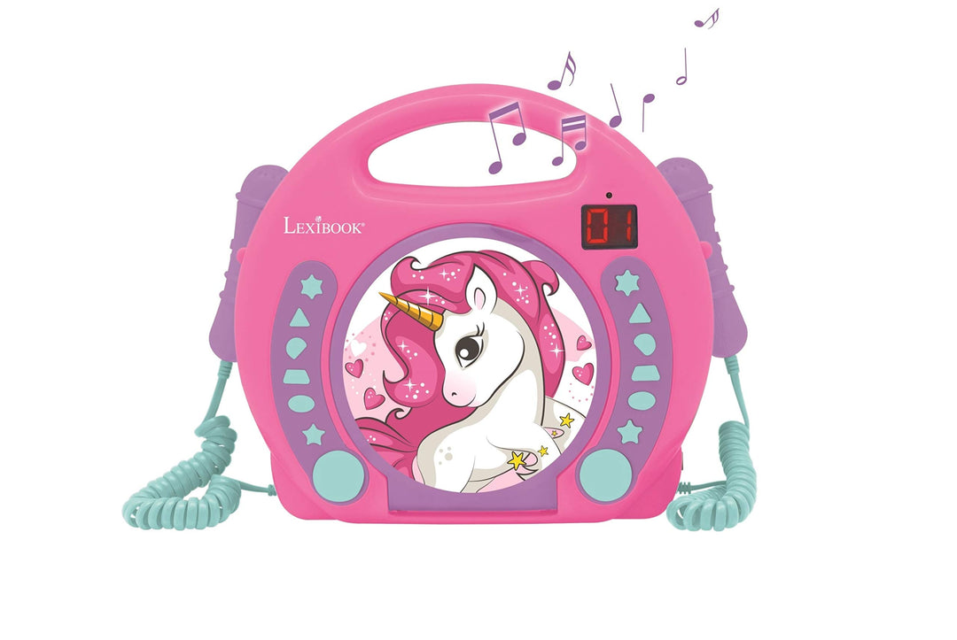 Lexibook, Unicorn, Tragbarer CD-Spieler mit Mikrofonen, Musikwiedergabe, Wiederholung und Programmie