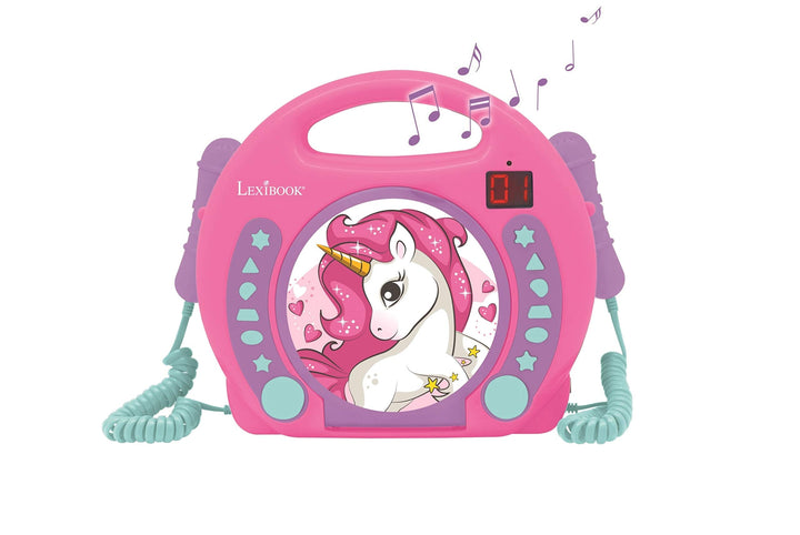Lexibook, Unicorn, Tragbarer CD-Spieler mit Mikrofonen, Musikwiedergabe, Wiederholung und Programmie