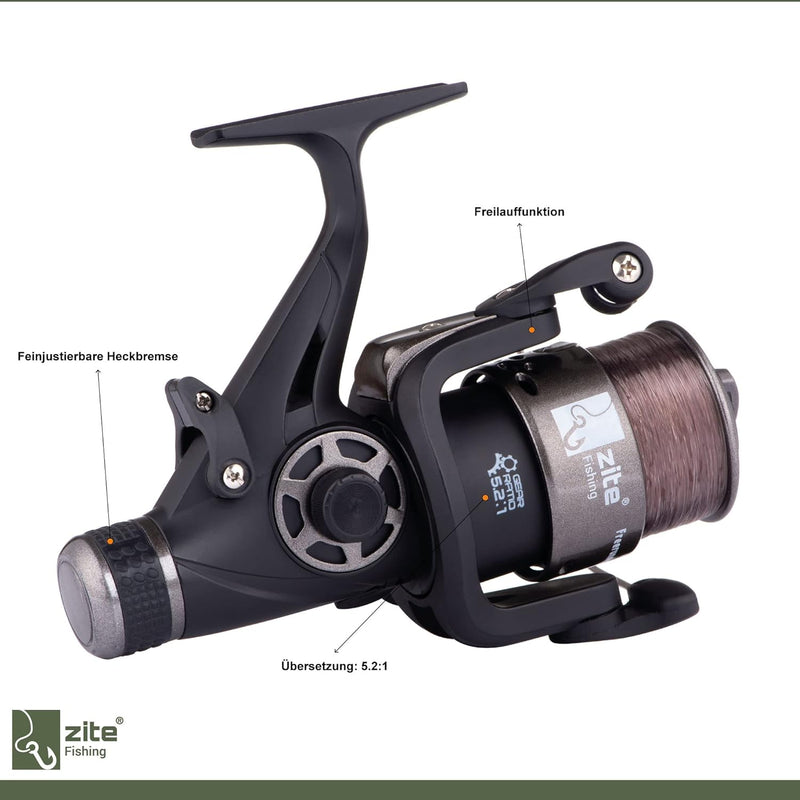 Zite Fishing Freilaufrolle Bespult - Angelrolle mit Schnur Monofil Braun 0,30mm - Freerunner Reel 40