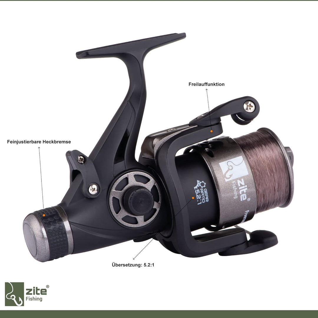 Zite Fishing Angel-Set / 2,70m Teleskoprute & Freilaufrolle mit Schnur Bespult / Karpfen Aal Zander