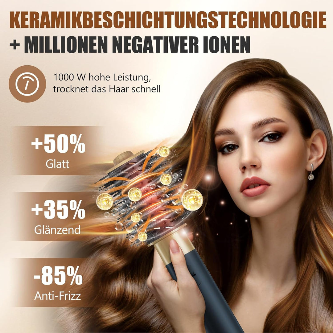 6-in-1 Hair-styler, Ionen Föhn, 1000W Multifunktionaler Hairstyler, Lockenstab Automatisch, Keramikt