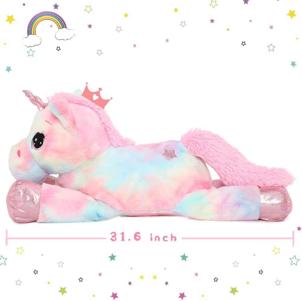 MorisMos Grosser Einhorn Riesen Einhorn Plüschtier XXL Stofftier Kuscheltiere gross 80cm Rosa Einhor