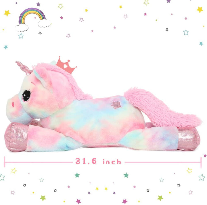 MorisMos Grosser Einhorn Riesen Einhorn Plüschtier XXL Stofftier Kuscheltiere gross 80cm Rosa Einhor