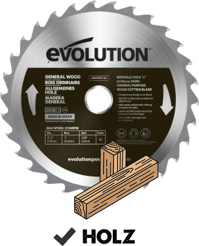 Evolution GW210TCT-30 - 210mm - Holzsägeblatt - Hartmetallbestückte 30-Zahn-Konfiguration ermöglicht