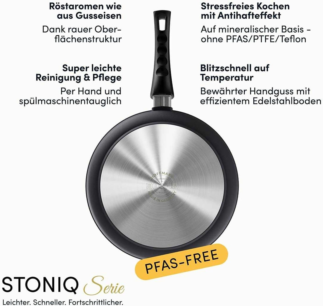 Hoffmann STONIQ Hochrandpfanne, 24 cm, Antihaftbeschichtet, PTFE und PFAS-frei, Induktionsgeeignet,