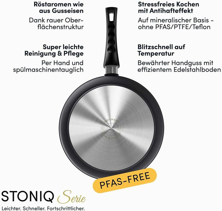 Hoffmann STONIQ Hochrandpfanne, Antihaftbeschichtet, PTFE und PFAS-frei, Induktionsgeeignet, Backofe