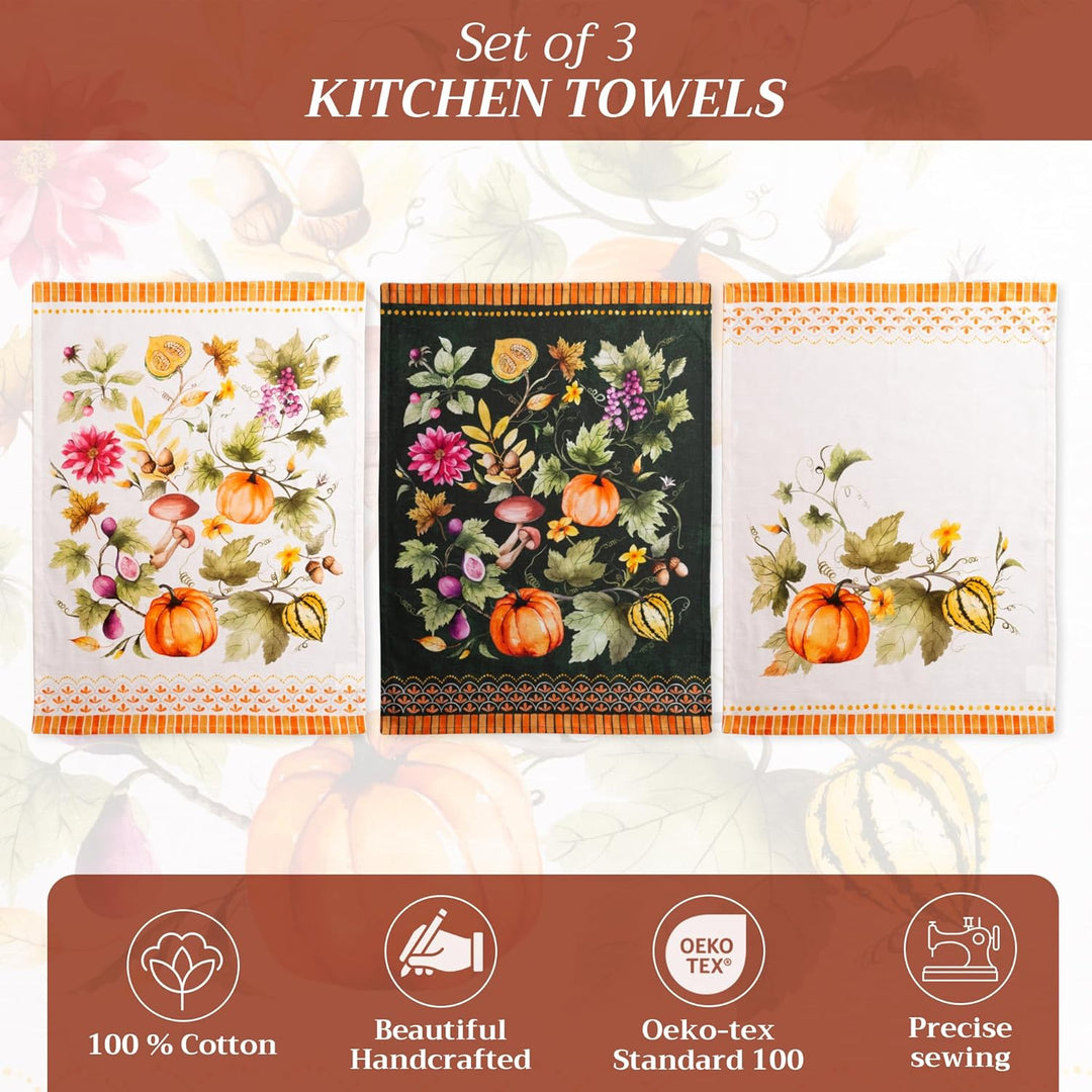Maison d' Hermine Pumpkin Garden-Cloudy Cream 100% Baumwolle Set von 3 Multi-Purpose Küchenhandtuch