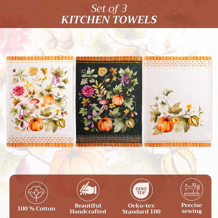 Maison d' Hermine Pumpkin Garden-Cloudy Cream 100% Baumwolle Set von 3 Multi-Purpose Küchenhandtuch