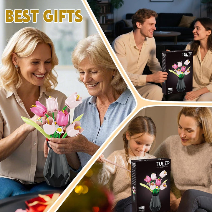 WINNER SPACE Tulpen Blumen Bauspielzeugset mit Vase, 223pcs Botanical Collection Bauklotz Spielzeug