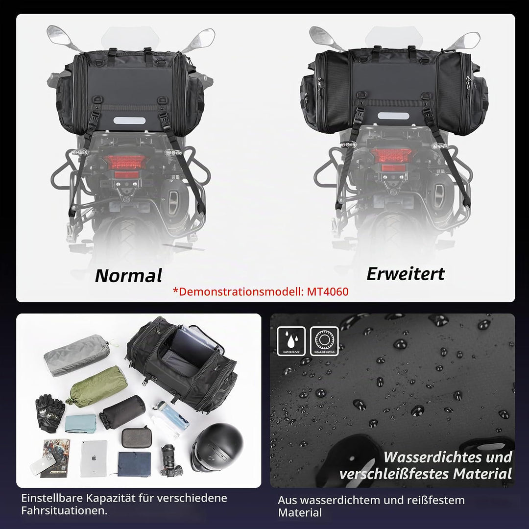 Rhinowalk Motorrad Sitztaschen 33-45L Wasserdicht Motor Rücksitztasche Gepäcktasche Hecktasche Erwei