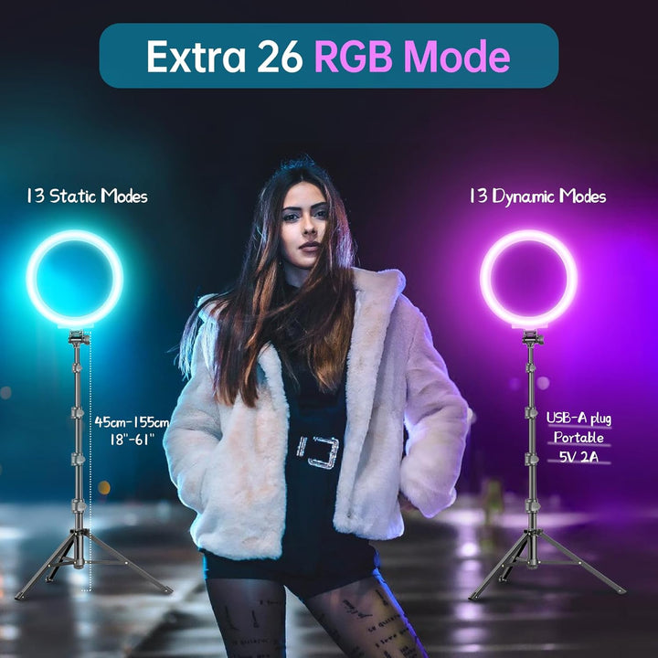 MICCYE Ringlicht mit Stativ 10 Zoll RGB Ring Light Gesamthöhe 180cm Ringleuchte Selfie Ringlicht Han