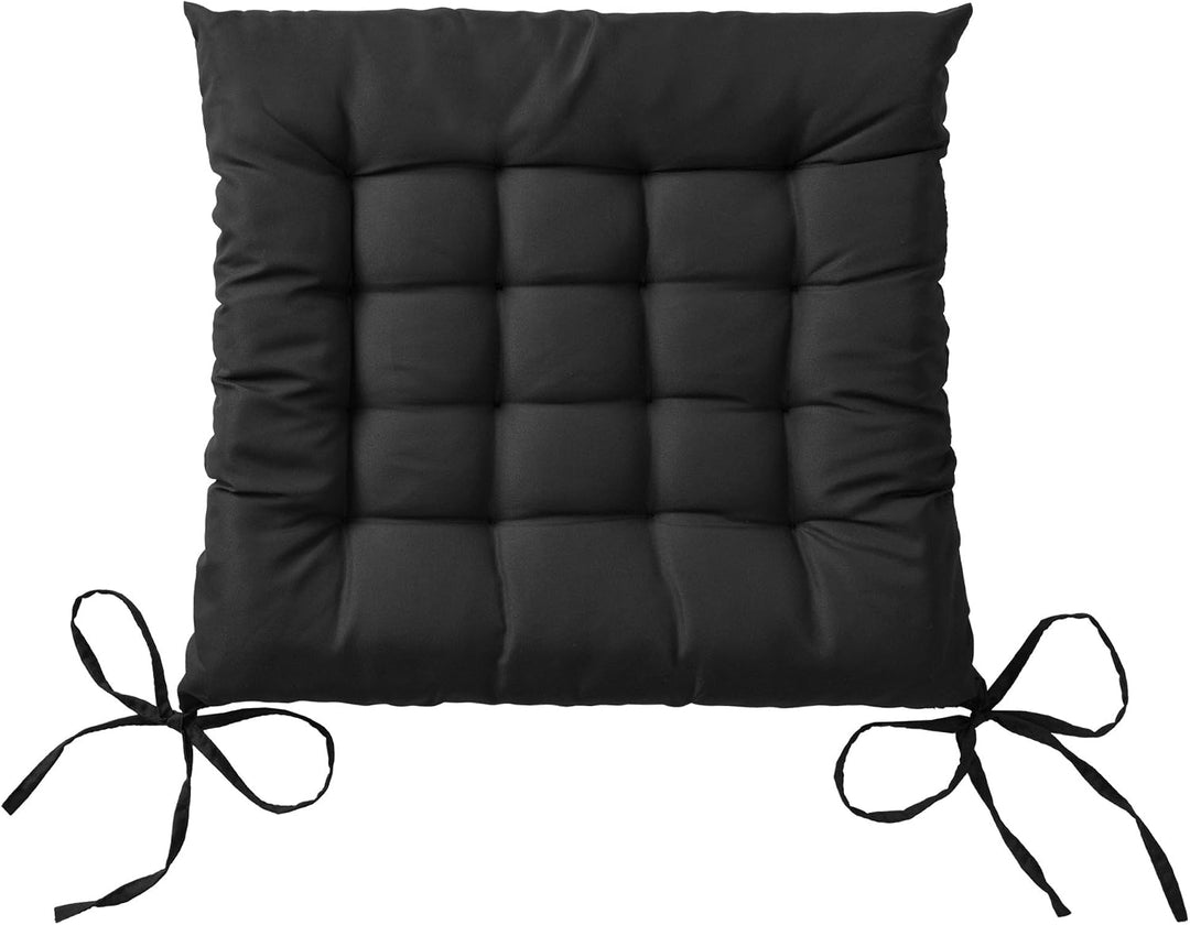 Beautissu 4er Set Stuhlkissen mit Bändern Indoor &amp; Outdoor Auflagen Stühle | 40x40 in Schwarz mit 5c