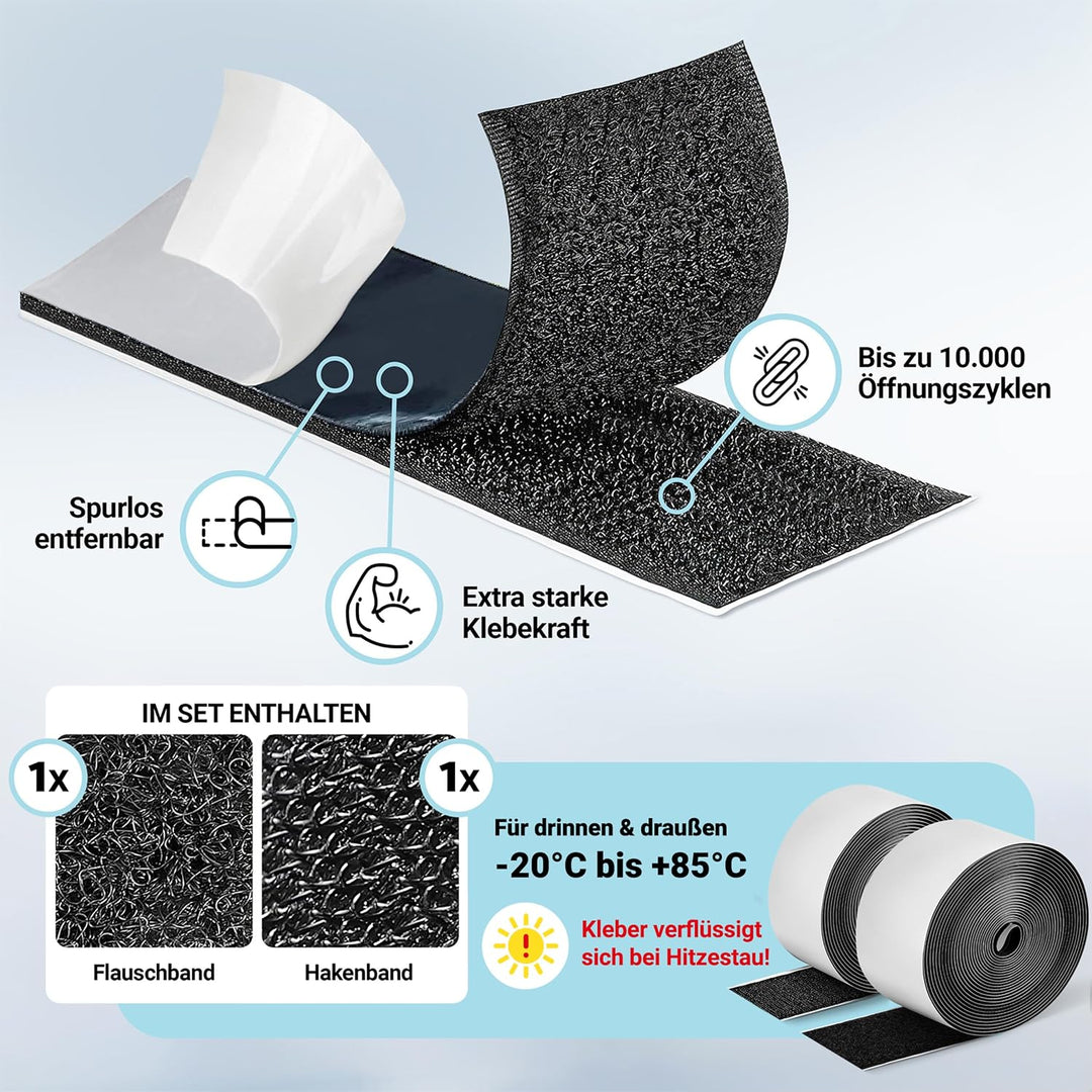 STARKL® Premium Klettband selbstklebend Extra Stark u. Extra Breit (Schwarz) I 5m x 50mm Klettversch