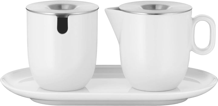 WMF Barista Zuckerdose 130 ml und Sahne-/ Milchkännchen Porzellan 170 ml mit Deckeln Set 3-teilig mi