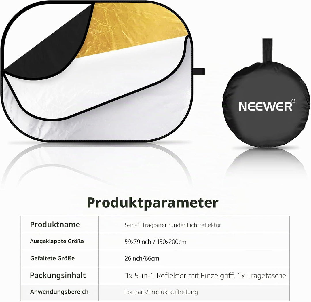 Neewer 5-in-1 tragbarer Faltbarer Multi Disk Rund Licht-Reflektor (150x200 cm (59x79 Zoll)) durchläs