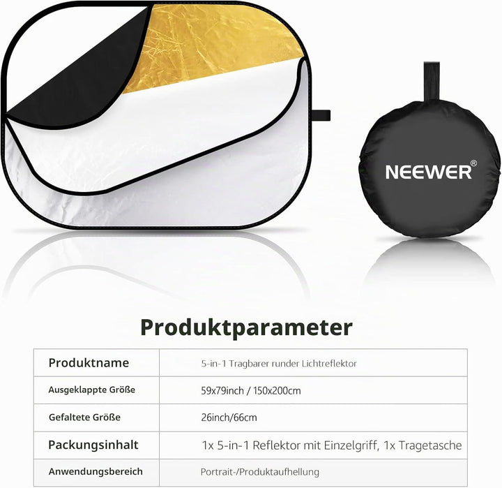 Neewer 5-in-1 tragbarer Faltbarer Multi Disk Rund Licht-Reflektor (150x200 cm (59x79 Zoll)) durchläs
