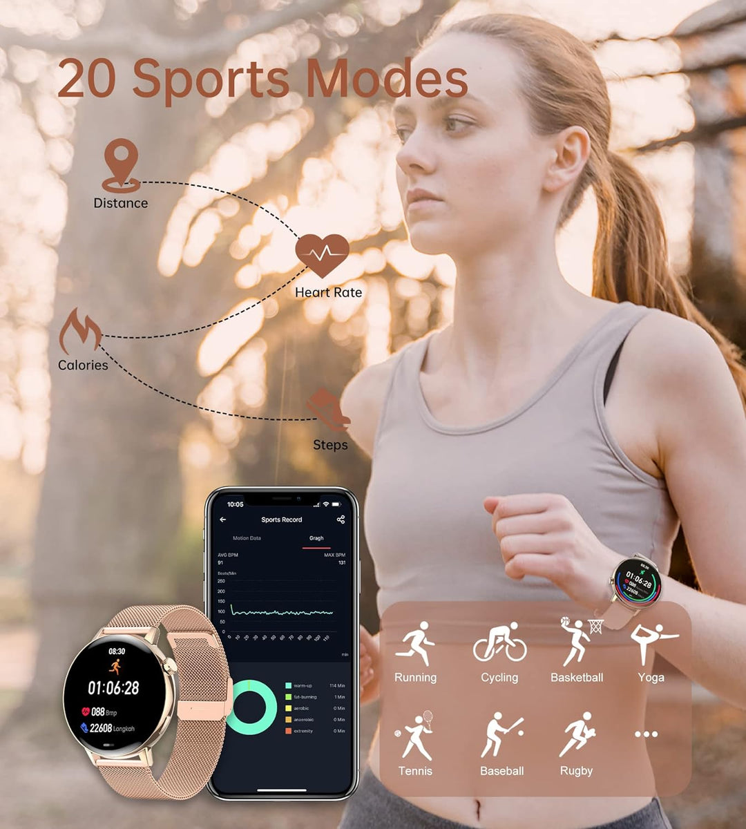Iaret Smartwatch Damen mit Telefonfunktion, 1,32 Zoll HD Touchscreen Fitnessuhr mit Menstruationszyk