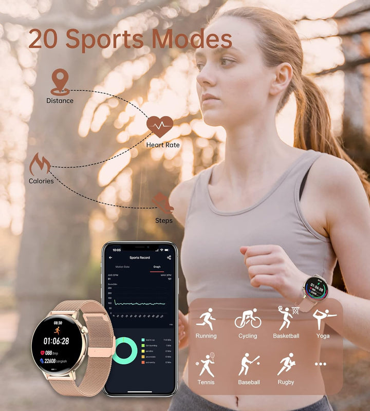 Iaret Smartwatch Damen mit Telefonfunktion, 1,32 Zoll HD Touchscreen Fitnessuhr mit Menstruationszyk
