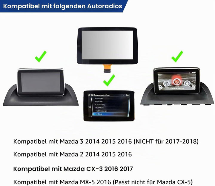 7 Zoll Touchscreen für Mazda 3 2014‑2016, Touchscreen Digitizer, Touchscreen Display Glas Acryl Tran