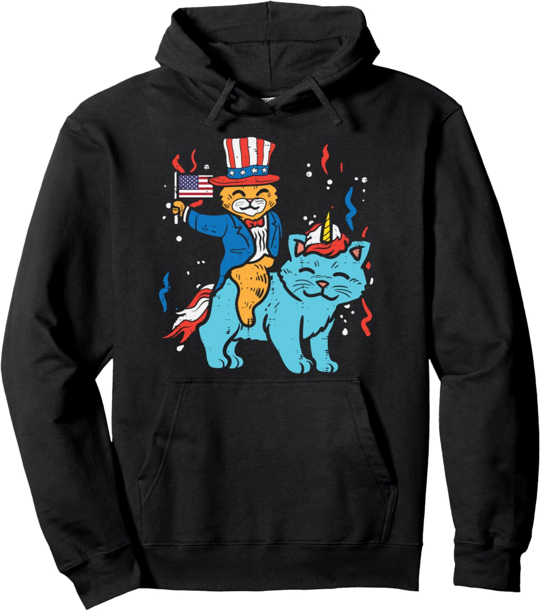 American Cats American Flag USA 4th Of July Fourth Animal Pullover Hoodie
