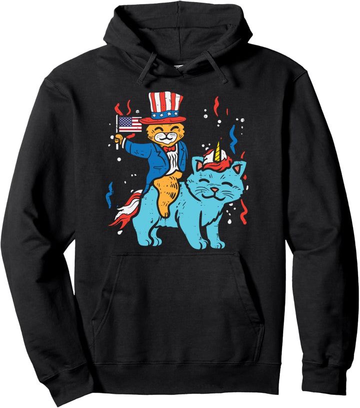 American Cats American Flag USA 4th Of July Fourth Animal Pullover Hoodie