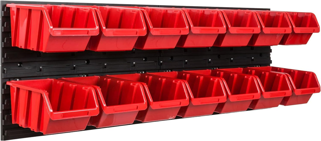 SimpleThing Lagersystem Werkstattregal | 115 x 39 cm | 14 stck. Box | Wandregal mit Stapelboxen - Wa