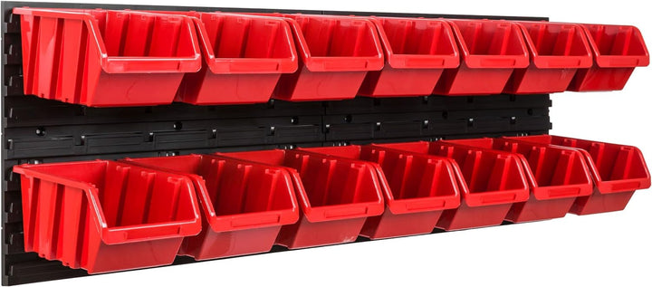 SimpleThing Lagersystem Werkstattregal | 115 x 39 cm | 14 stck. Box | Wandregal mit Stapelboxen - Wa