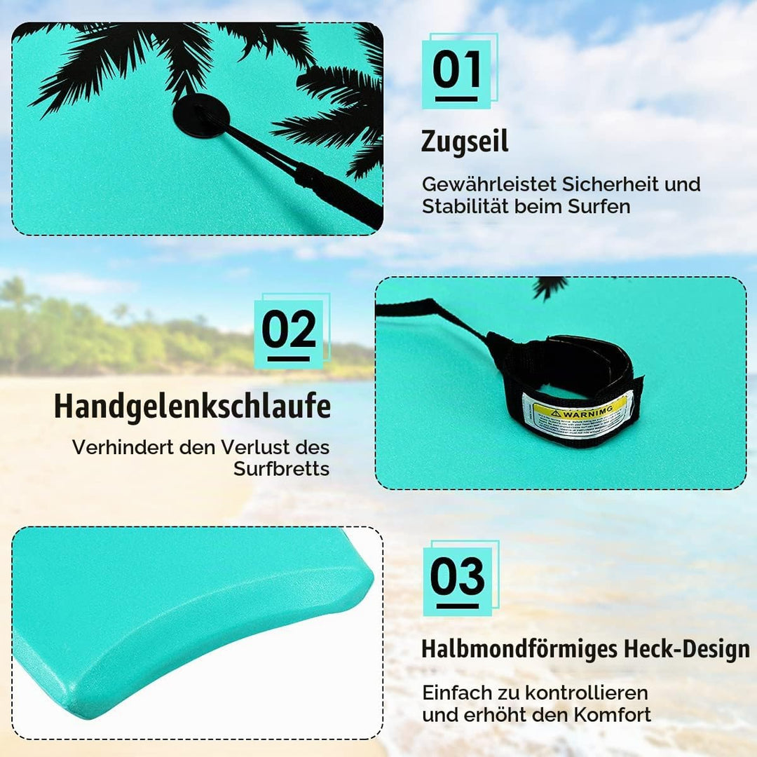 RELAX4LIFE Schwimmbrett tragbar, Schwimmboard mit Halteleine, Rutschfestes Surfbrett für Kinder &amp; Er