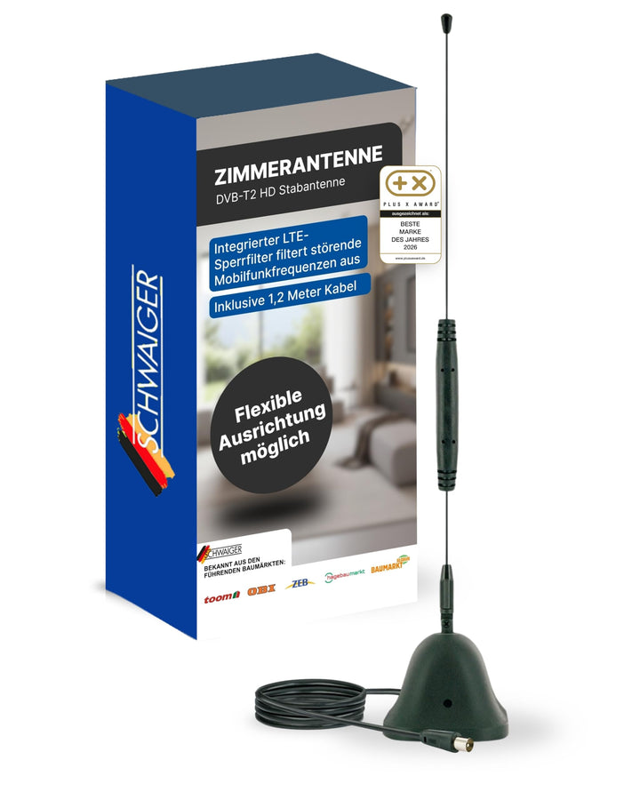 SCHWAIGER 20303 DVB-T2 Zimmerantenne passiv digital Empfänger Verstärker Antenne Indoor HD Empfang L