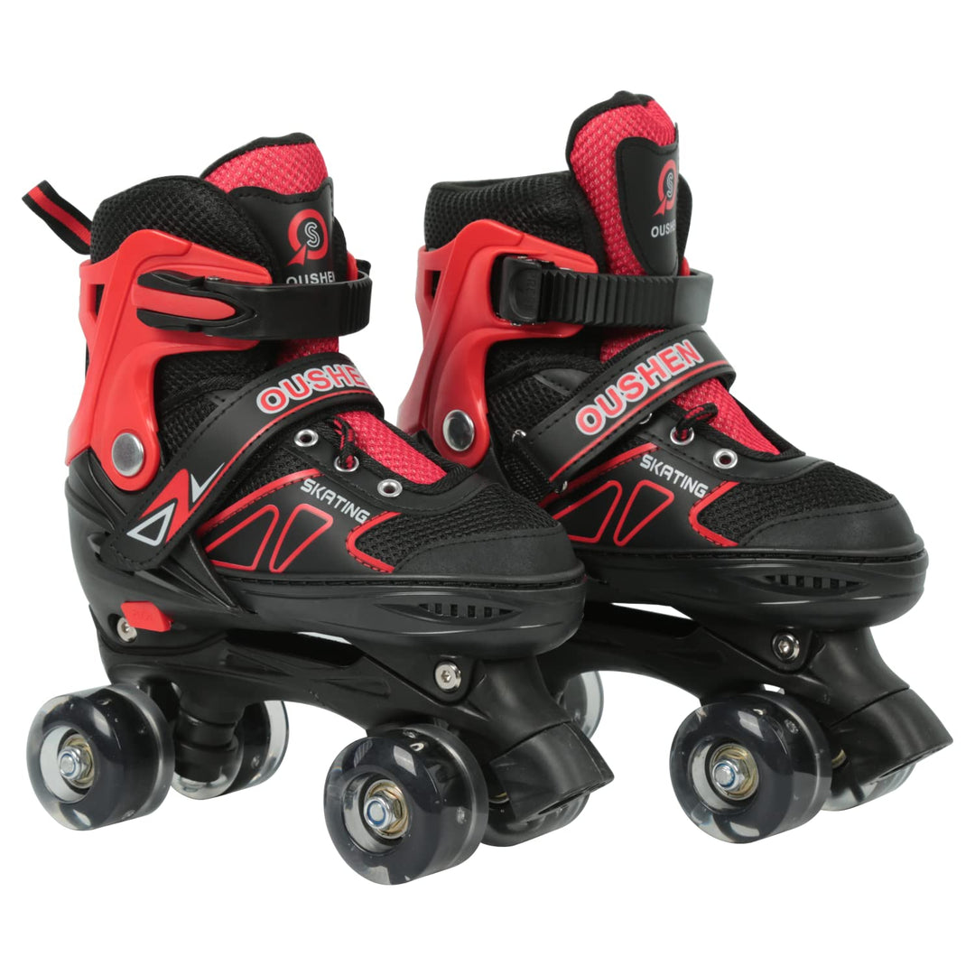 Rollschuhe mit/ohne Leuchtrollen, klassische Quad-Skates für Mädchen und Jungen, bequem und atmungsa