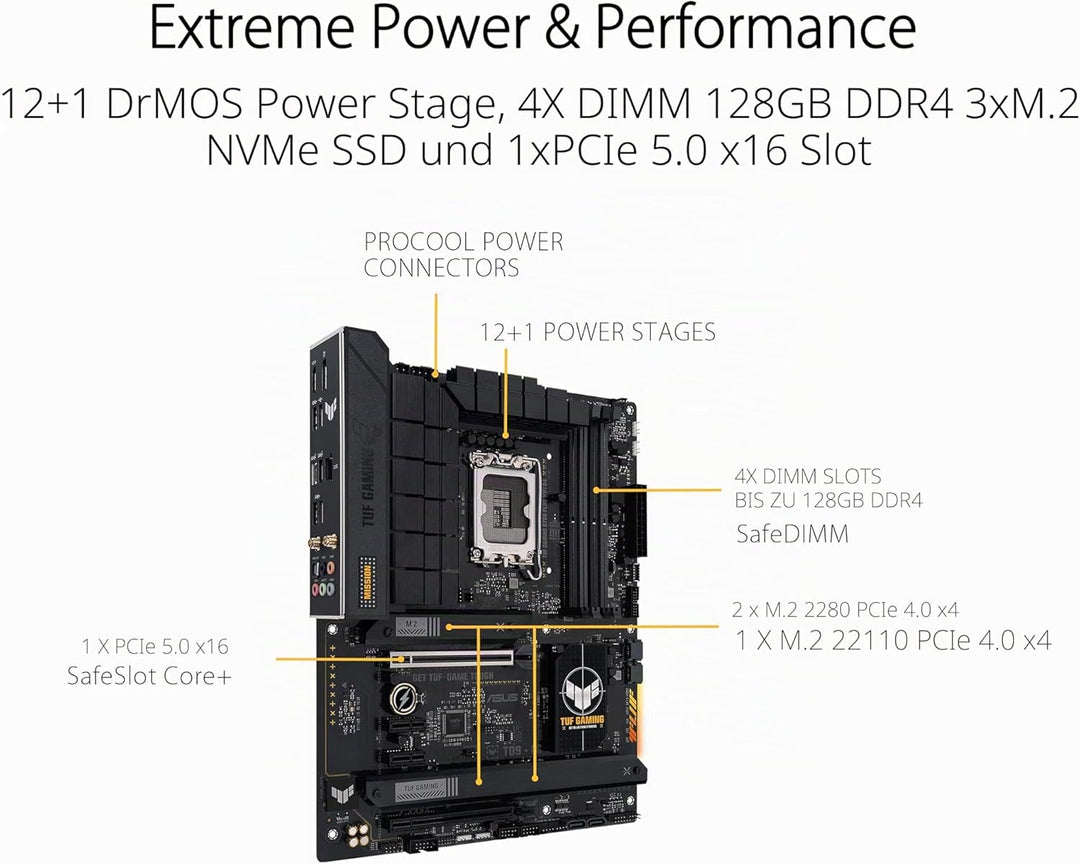 ASUS TUF GAMING B760-PLUS WIFI D4 Mainboard Sockel Intel LGA 1700 (Intel B760, ATX, DDR4 Speicher, P