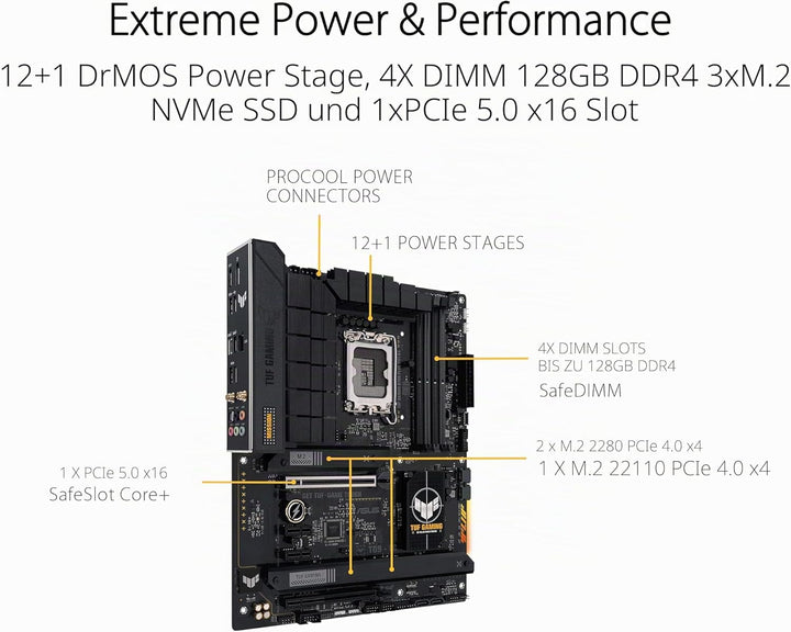 ASUS TUF GAMING B760-PLUS WIFI D4 Mainboard Sockel Intel LGA 1700 (Intel B760, ATX, DDR4 Speicher, P