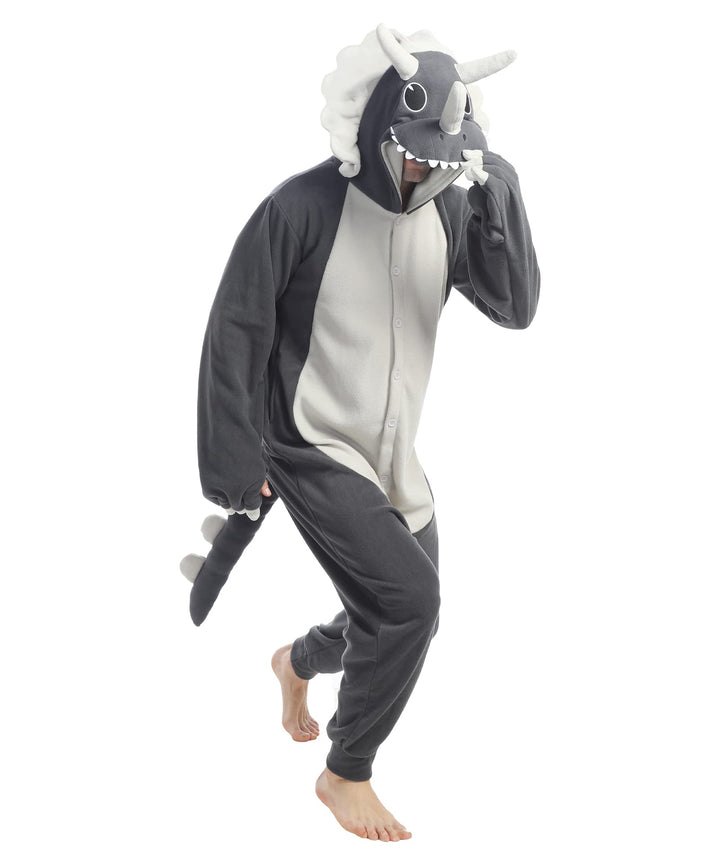 dressfan Unisex Triceratops Dinosaurier Kostüm Dino Onesie Pyjamas Halloween Karneval Kostüm für Dam