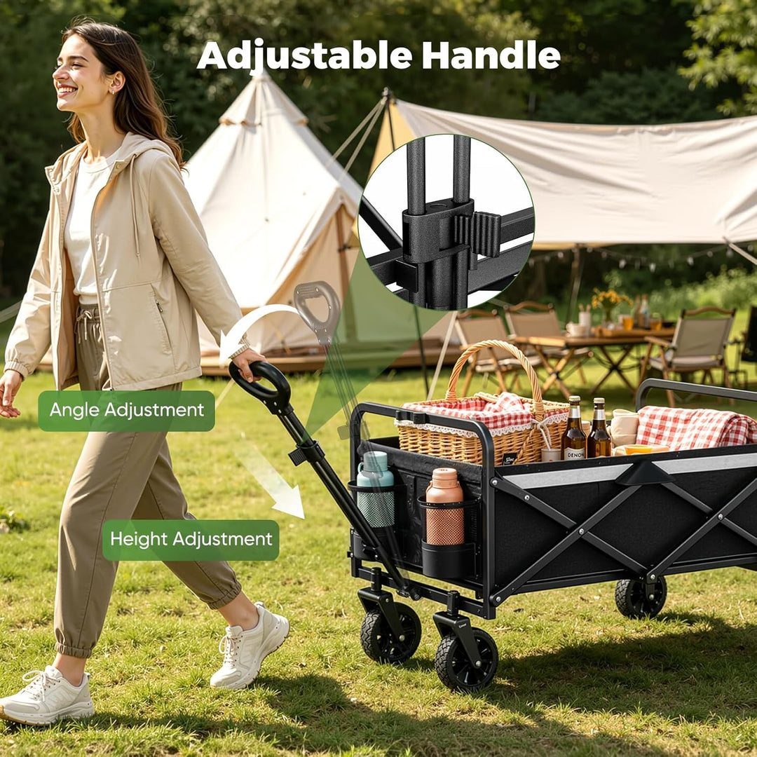Bollerwagen Faltbar 70L/70KG Tragkraft – mit Bremsen, Handwagen mit Klappbarem Griff & Abnehmbaren R