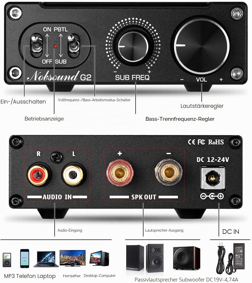Nobsound G2 Subwoofer-Verstärker, 100 watt Home Sub Bass Power Amplifier, Full Frequency Mono Channe