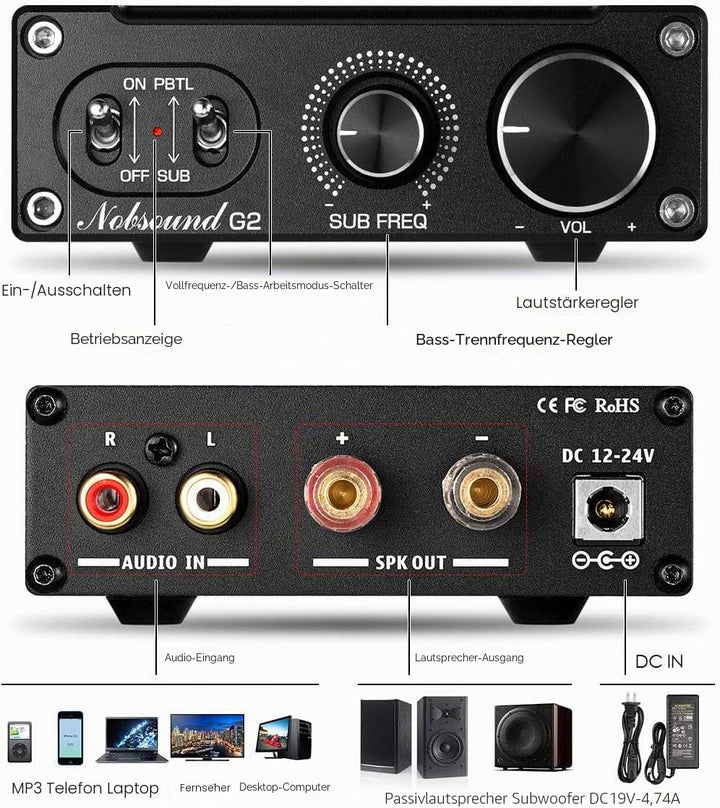 Nobsound G2 Subwoofer-Verstärker, 100 watt Home Sub Bass Power Amplifier, Full Frequency Mono Channe