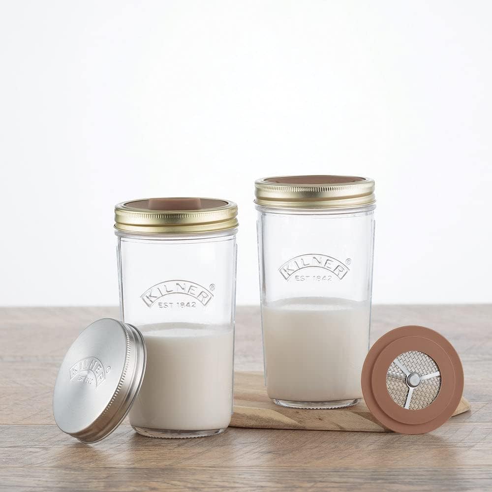 Kilner Nussmilch/Mandelmilch-Herstellungset-Set, 2 Gläser mit Zubehör und Deckel, 0,5 l