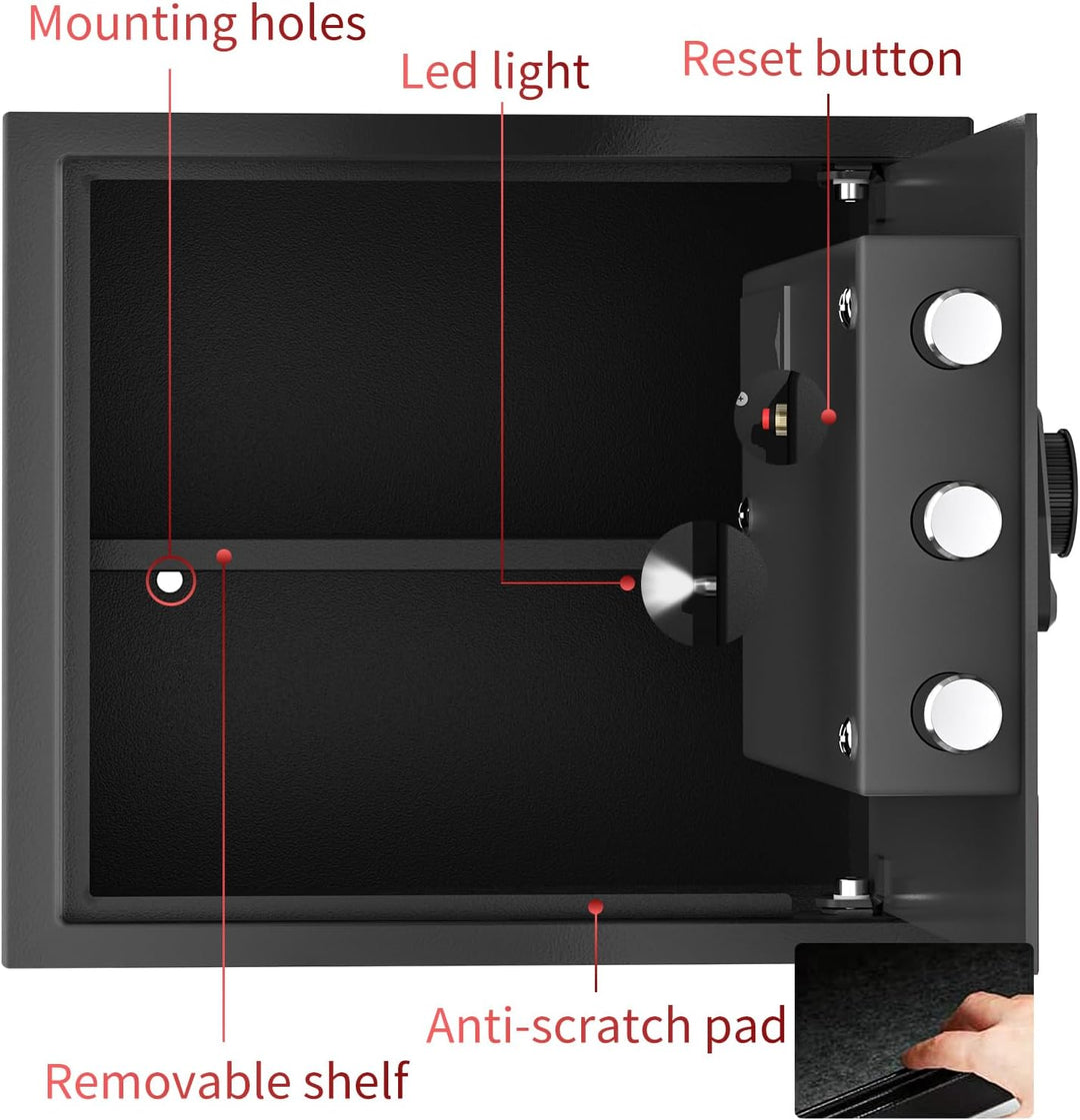 30L Tresor – Stahl-Safe, Möbeltresor mit Zahlenschloss & Code-Alarmsystem, LED-Beleuchtung, Abnehmba