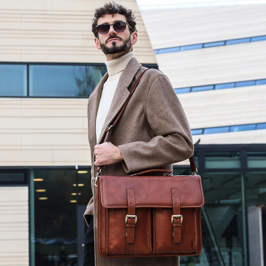 Time Resistance Leder Aktentasche Handgefertigte Umhängetasche Laptop Tasche für bis zu 15 Zoll Lapt